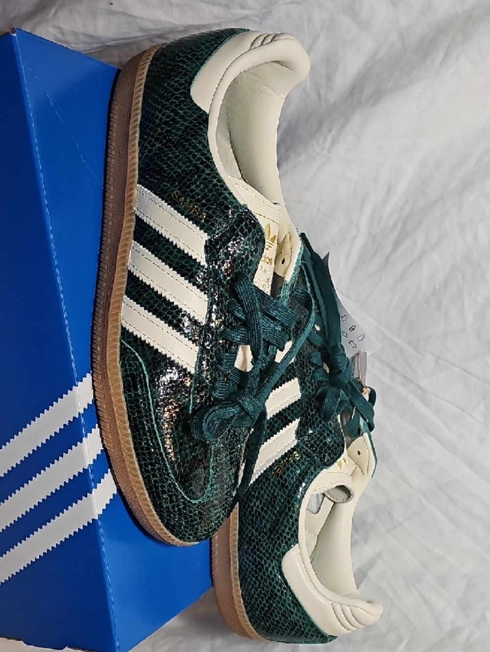 adidas Green Snake Print Samba Sneakers with White Stripes - Picture 4 of 6